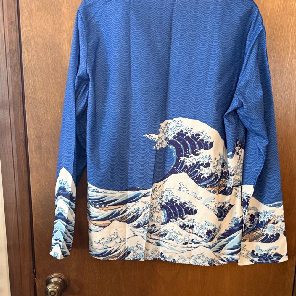 Blue Wave Print Long Sleeve Top - Picture 4 of 5